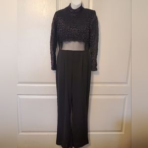 Vintage 1990s Lew Magram Black Lace Mesh Midrift Evening Prom Jumpsuit Sz 10 NWT